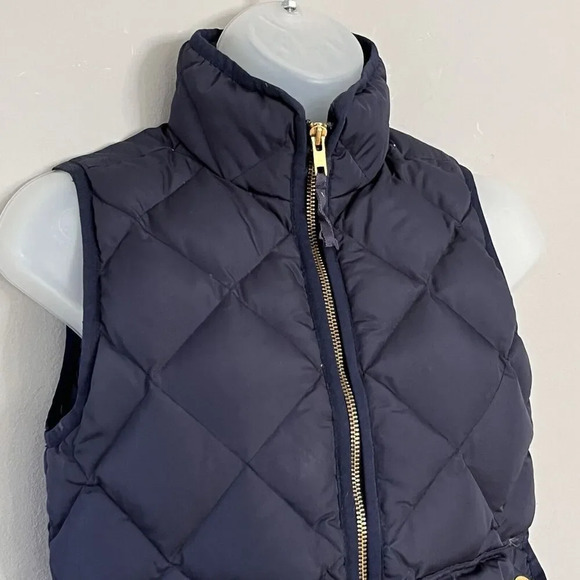 J. Crew‎ Womens Down Fill Puff Quilted Vest XS Navy Blue Full Zip Pockets Preppy - Picture 2 of 14
